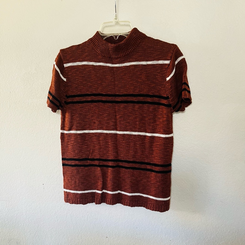 Rust Striped Short Sleeve Knit Top